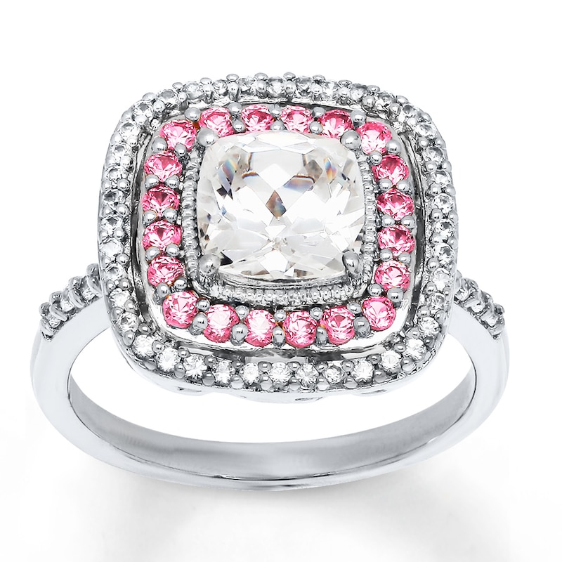 Main Image 1 of Lab-Created Sapphires Pink & White Sterling Silver Ring