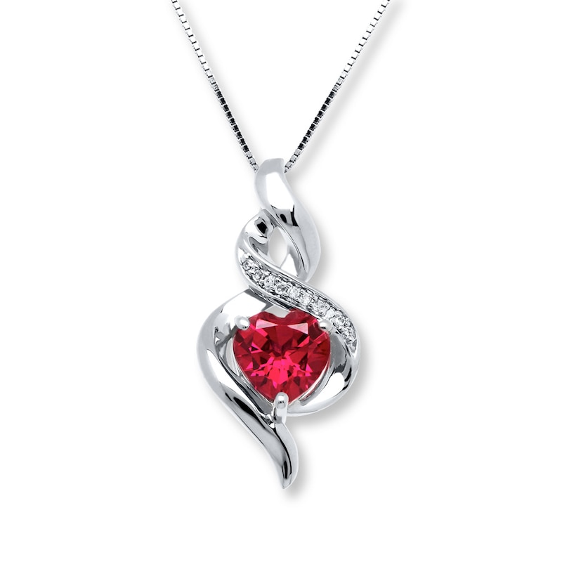 Main Image 1 of Lab-Created Ruby Necklace Diamond Accents Sterling Silver