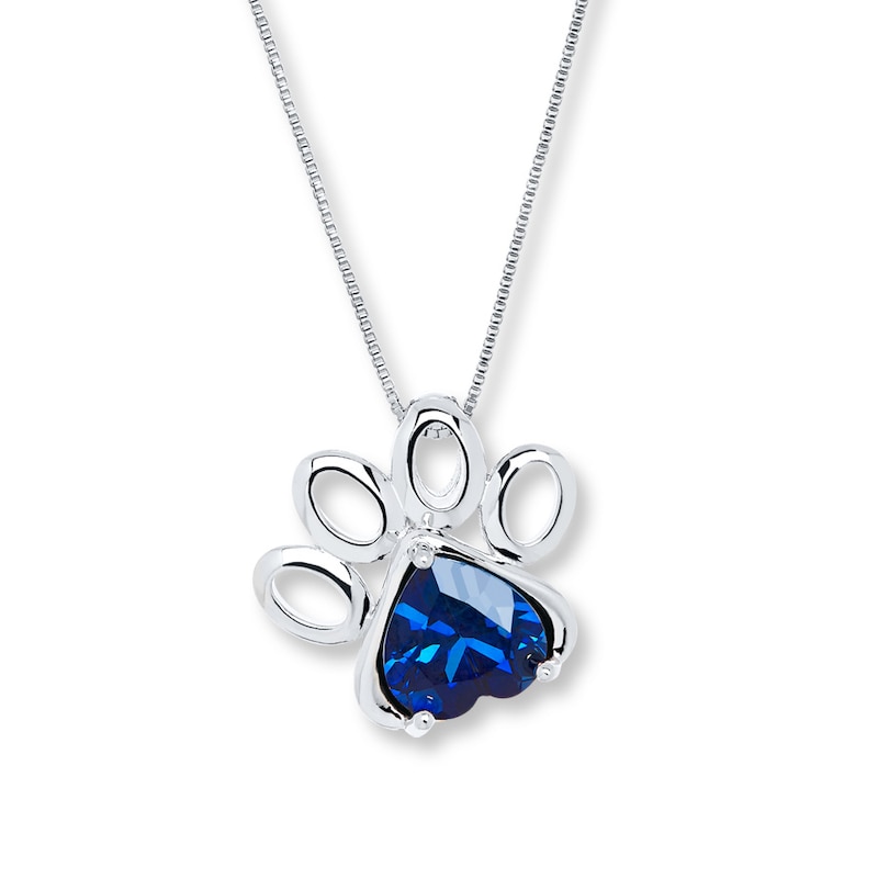 Main Image 1 of Paw Print Necklace Lab-Created Sapphire Sterling Silver