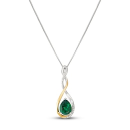 Diamond Necklace Lab-Created Emerald Sterling Silver/10K Gold