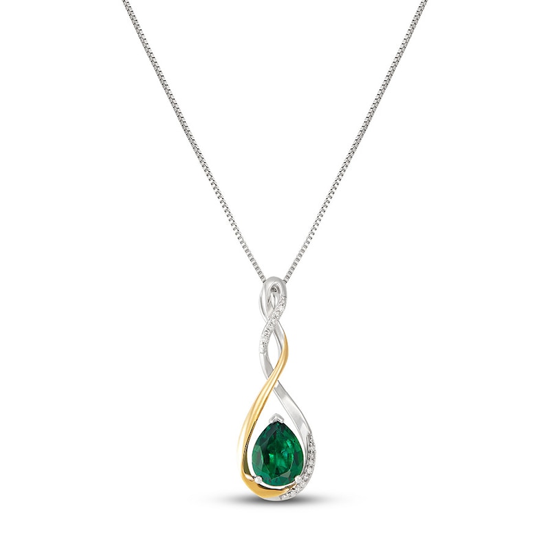 Main Image 1 of Diamond Necklace Lab-Created Emerald Sterling Silver/10K Gold