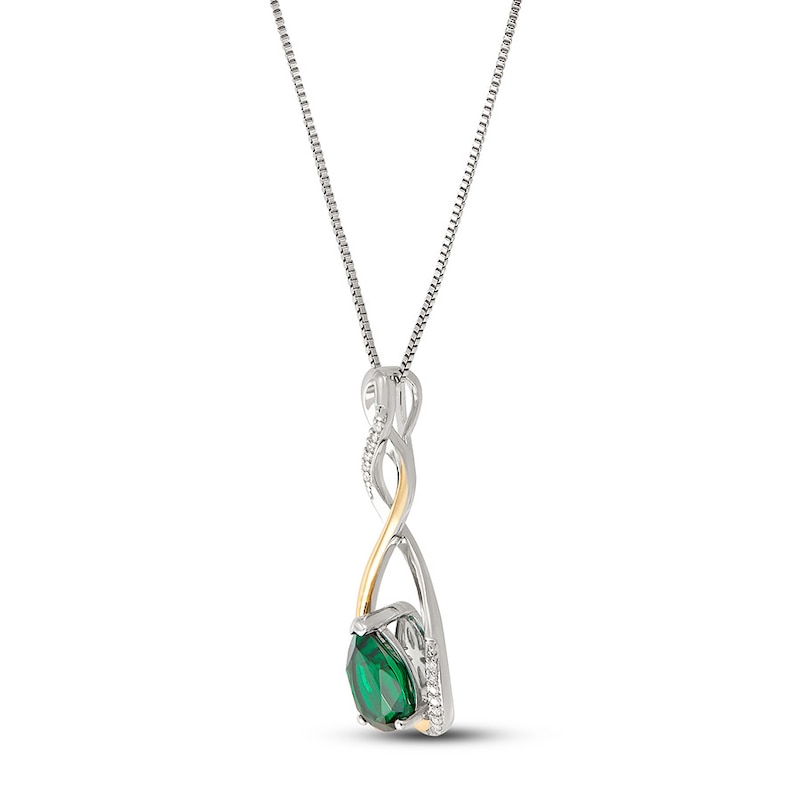 Diamond Necklace Lab-Created Emerald Sterling Silver/10K Gold