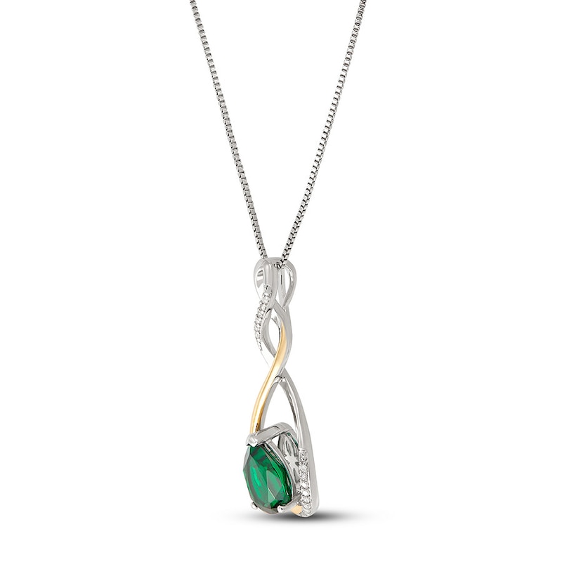 Main Image 2 of Diamond Necklace Lab-Created Emerald Sterling Silver/10K Gold