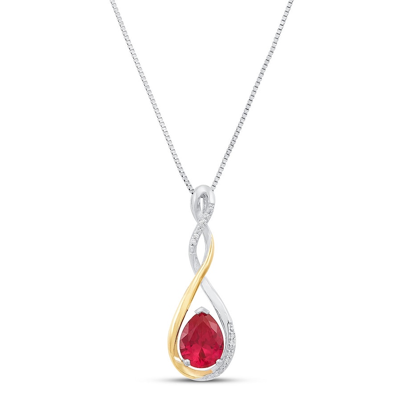 Main Image 1 of Diamond Necklace Lab-Created Ruby Sterling Silver/10K Gold