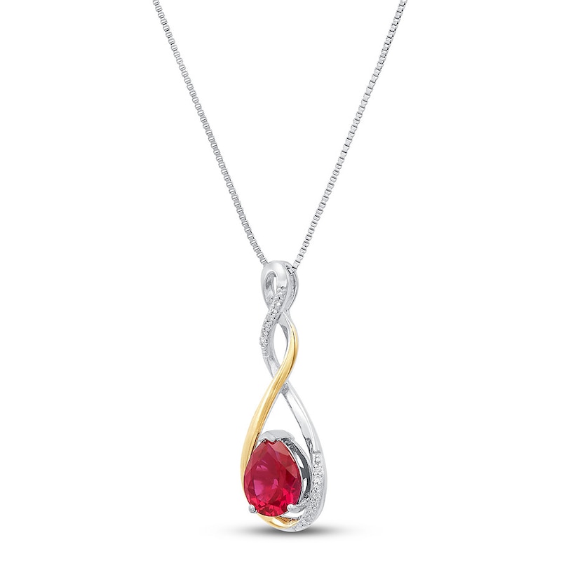 Diamond Necklace Lab-Created Ruby Sterling Silver/10K Gold