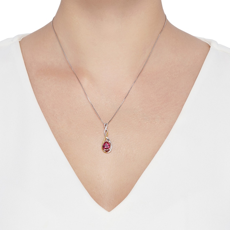 Main Image 3 of Diamond Necklace Lab-Created Ruby Sterling Silver/10K Gold