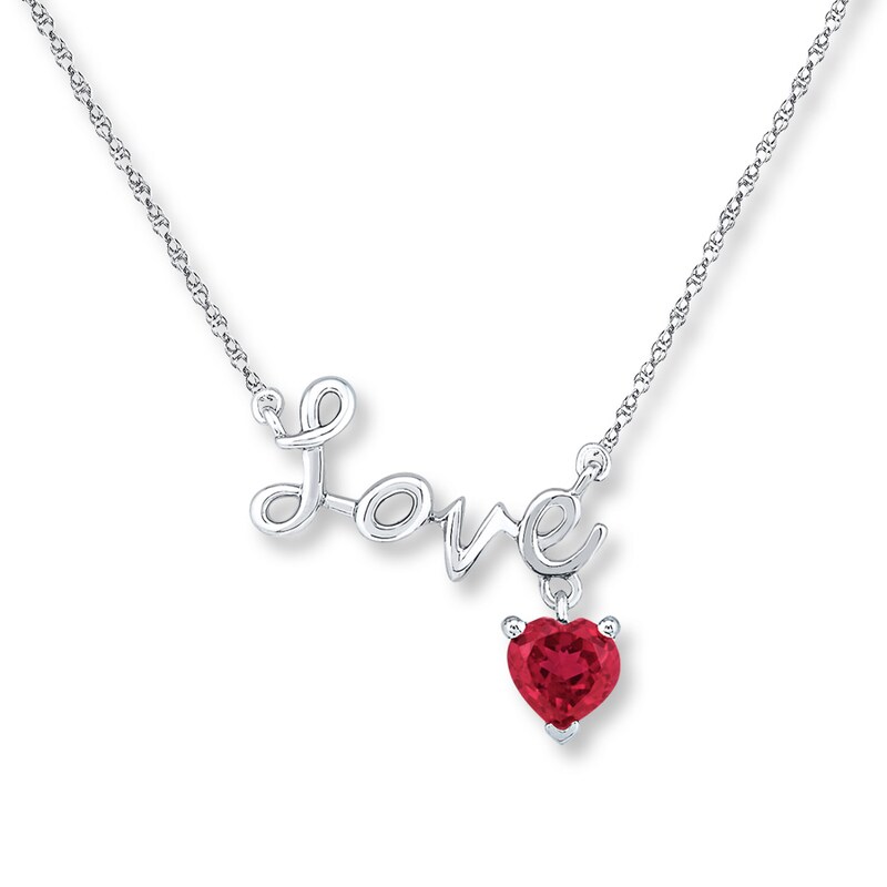 Main Image 1 of Love Necklace Lab-Created Ruby Sterling Silver