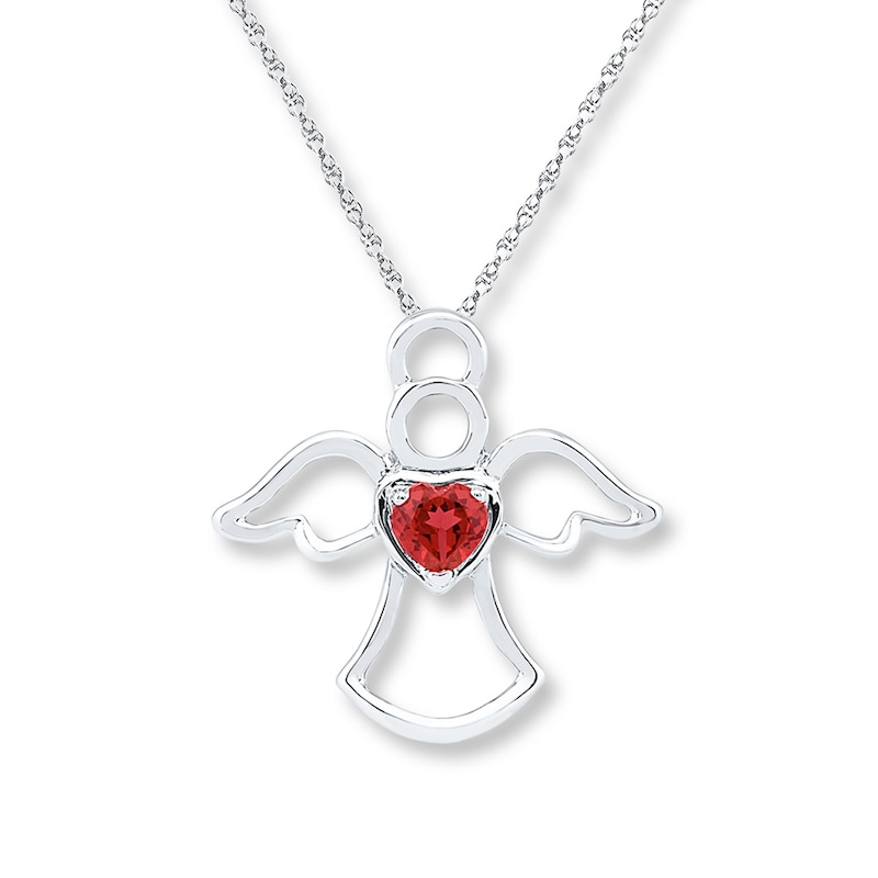 Main Image 1 of Angel Necklace Lab-Created Ruby 10K White Gold