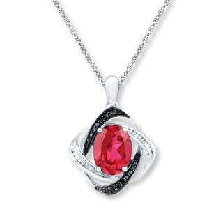 Lab-Created Ruby 1/5 ct tw Diamonds Sterling Silver Necklace | Kay