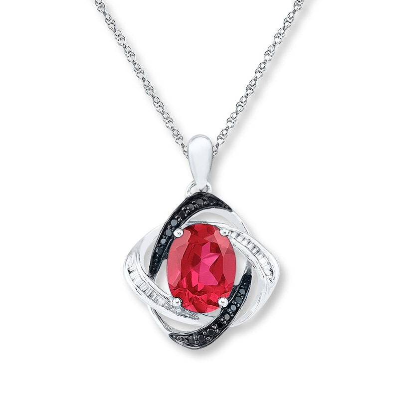 Lab-Created Ruby 1/5 ct tw Diamonds Sterling Silver Necklace