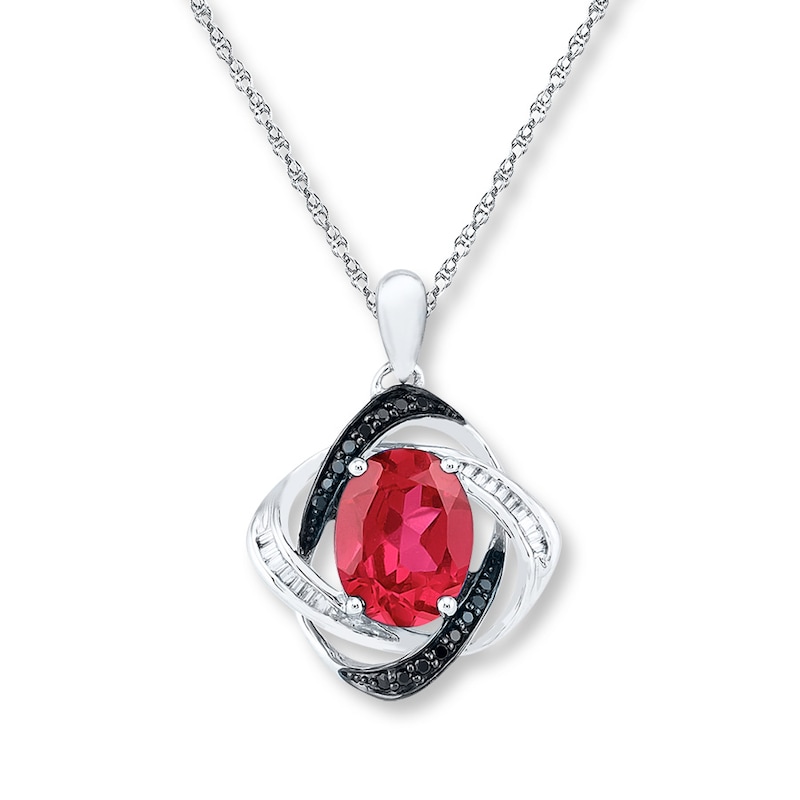 Main Image 1 of Lab-Created Ruby 1/5 ct tw Diamonds Sterling Silver Necklace