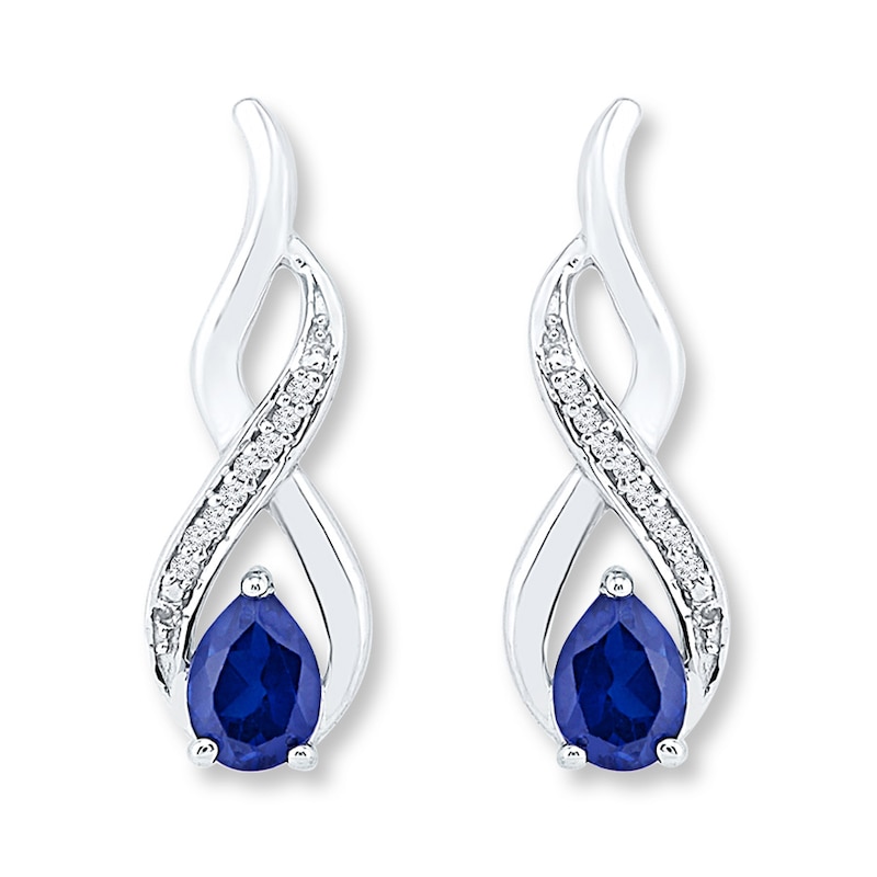 Lab-Created Sapphire 1/20 cttw Diamonds 10K White Gold Earrings