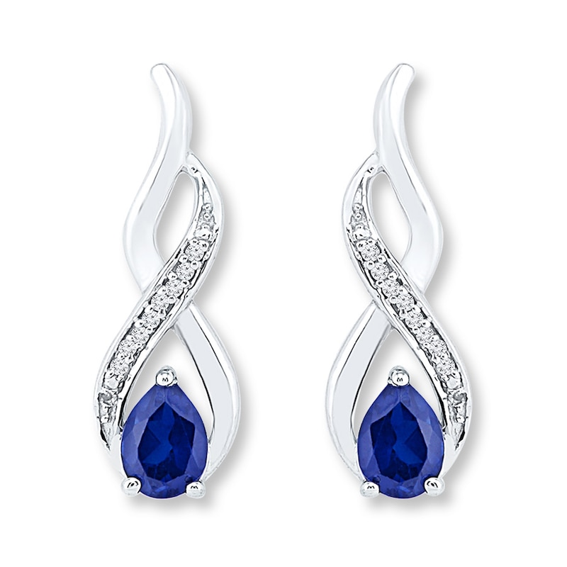 Main Image 1 of Lab-Created Sapphire 1/20 cttw Diamonds 10K White Gold Earrings
