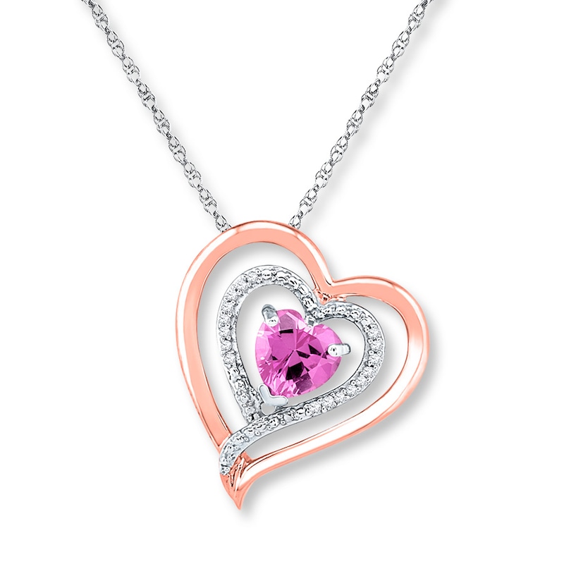 Main Image 1 of Diamond Necklace Lab-Created Sapphire Sterling Silver/10K Gold