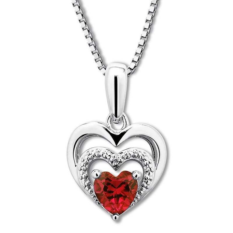 Lab-Created Ruby Heart Necklace Sterling Silver