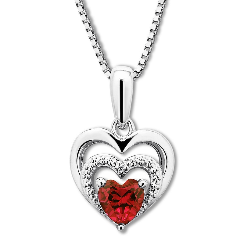 Lab-Created Ruby Heart Necklace Sterling Silver