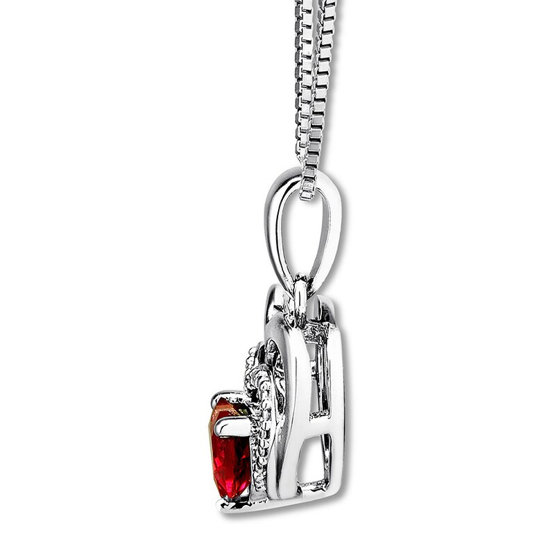 Lab-Created Ruby Heart Necklace Sterling Silver