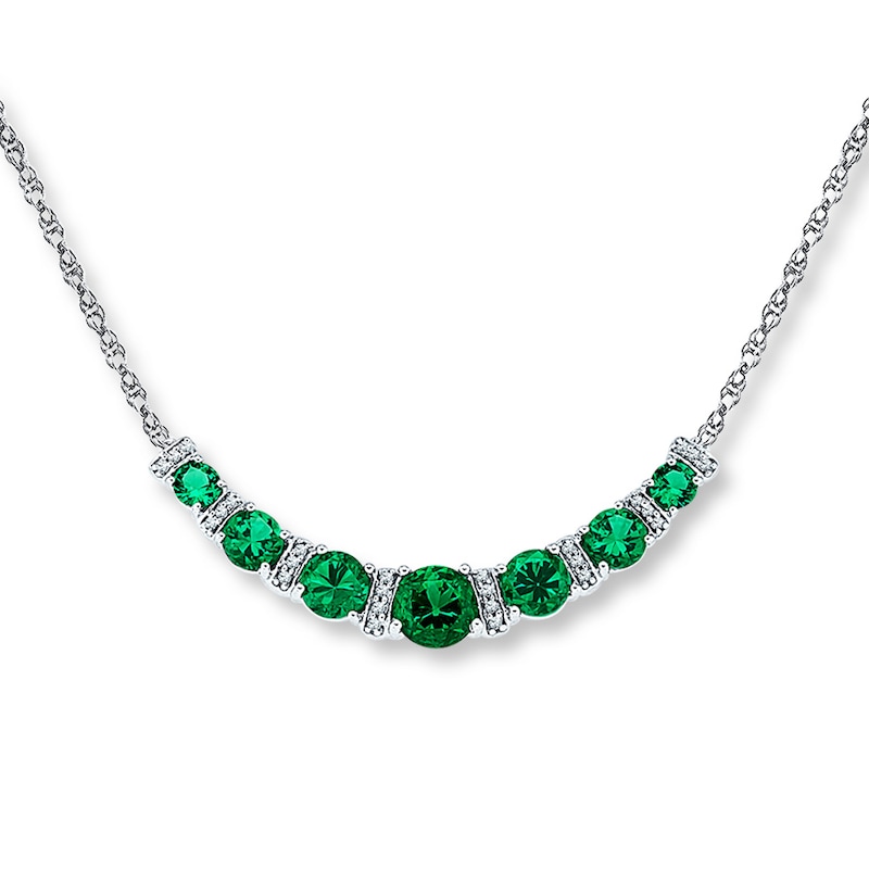 Main Image 1 of Lab-Created Emerald 1/8 ct tw Diamonds Sterling Silver Necklace