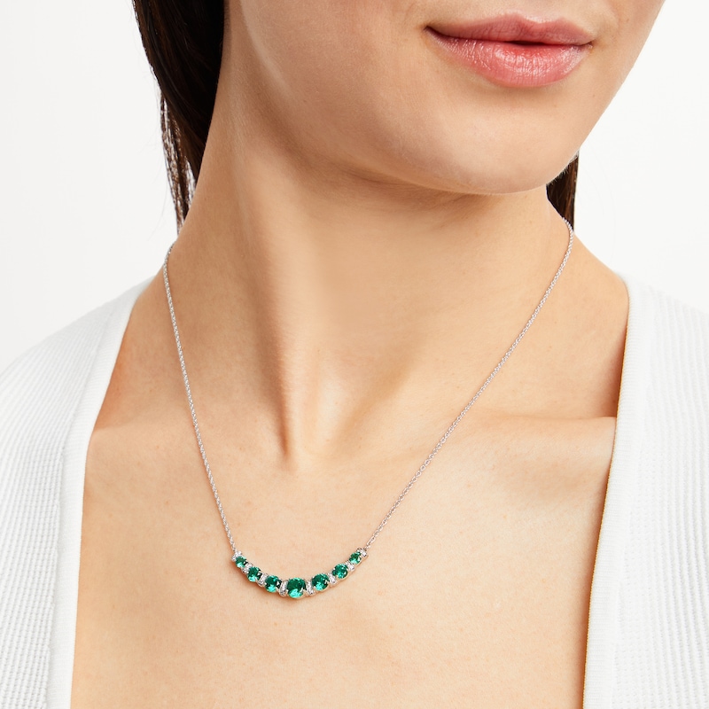 Lab-Created Emerald 1/8 ct tw Diamonds Sterling Silver Necklace