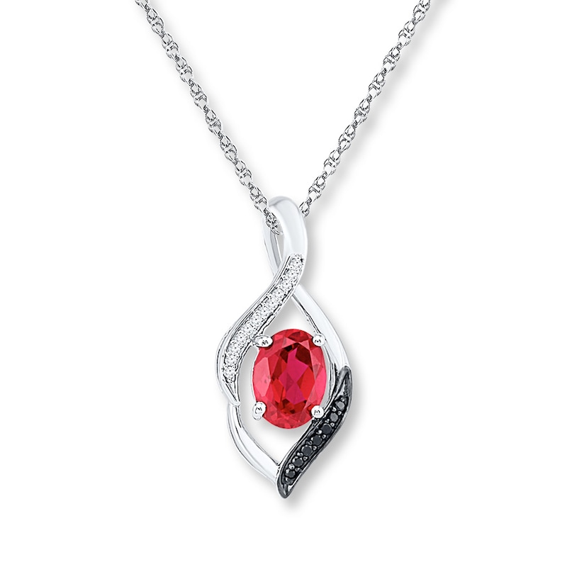 Main Image 1 of Lab-Created Ruby Necklace 1/15 ct tw Diamonds 10K White Gold
