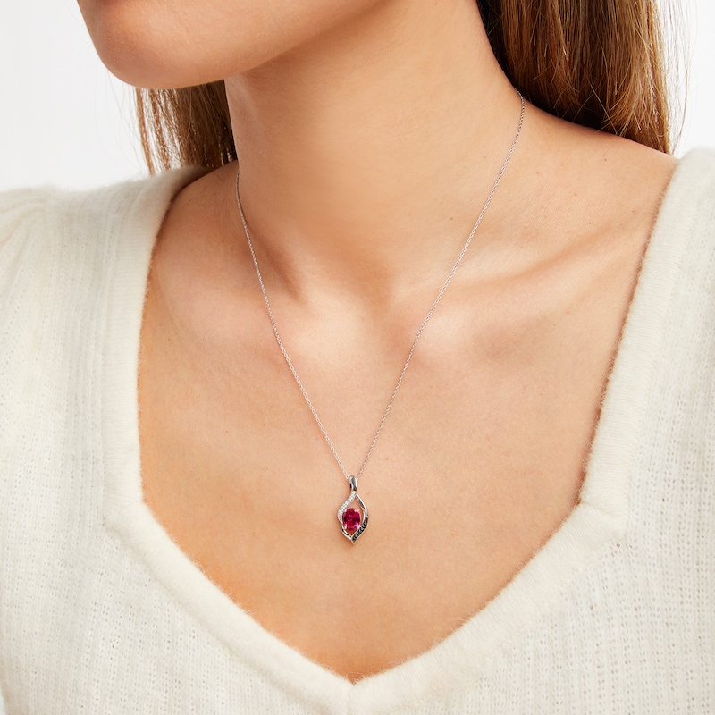 Lab-Created Ruby Necklace 1/15 ct tw Diamonds 10K White Gold