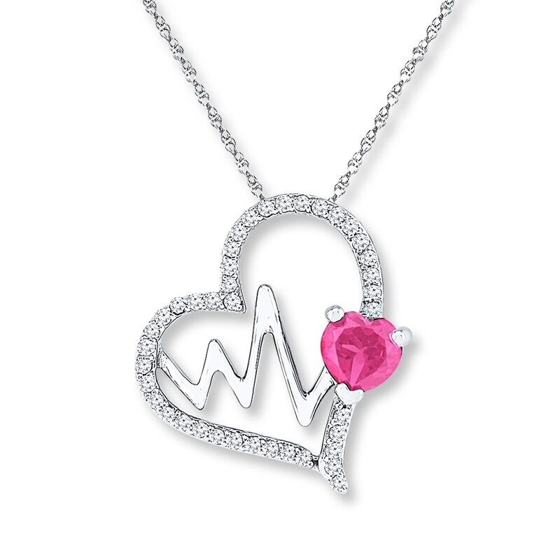 Main Image 1 of Heartbeat Necklace Lab-Created Sapphires Sterling Silver