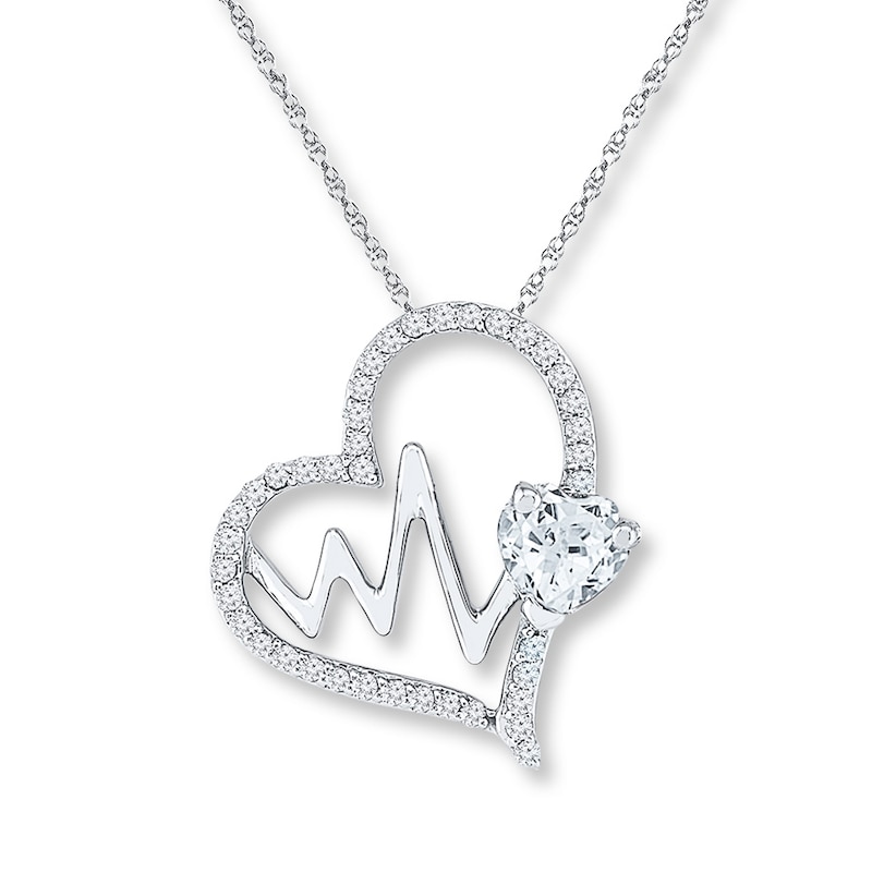 Main Image 1 of Heartbeat Necklace Lab-Created Sapphires Sterling Silver