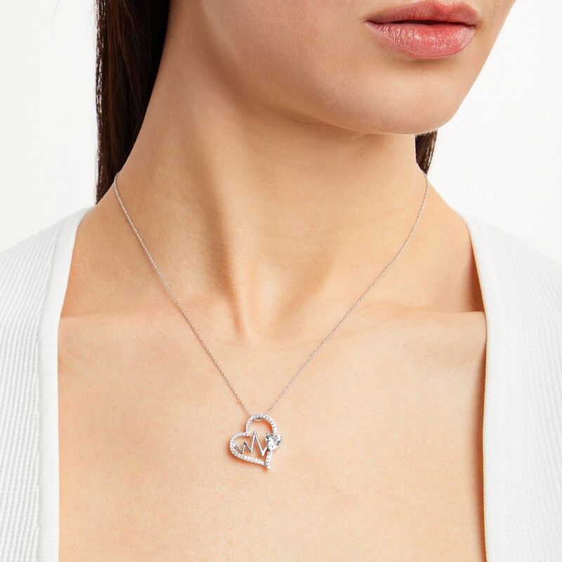 Main Image 2 of Heartbeat Necklace Lab-Created Sapphires Sterling Silver