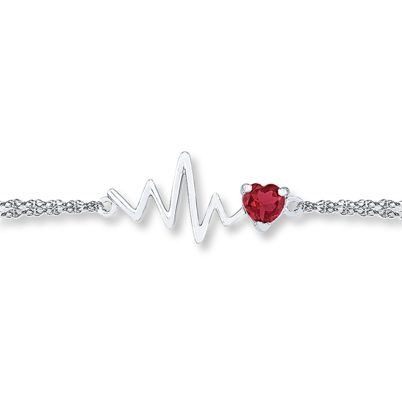 Main Image 1 of Heartbeat Bracelet Lab-Created Ruby Sterling Silver