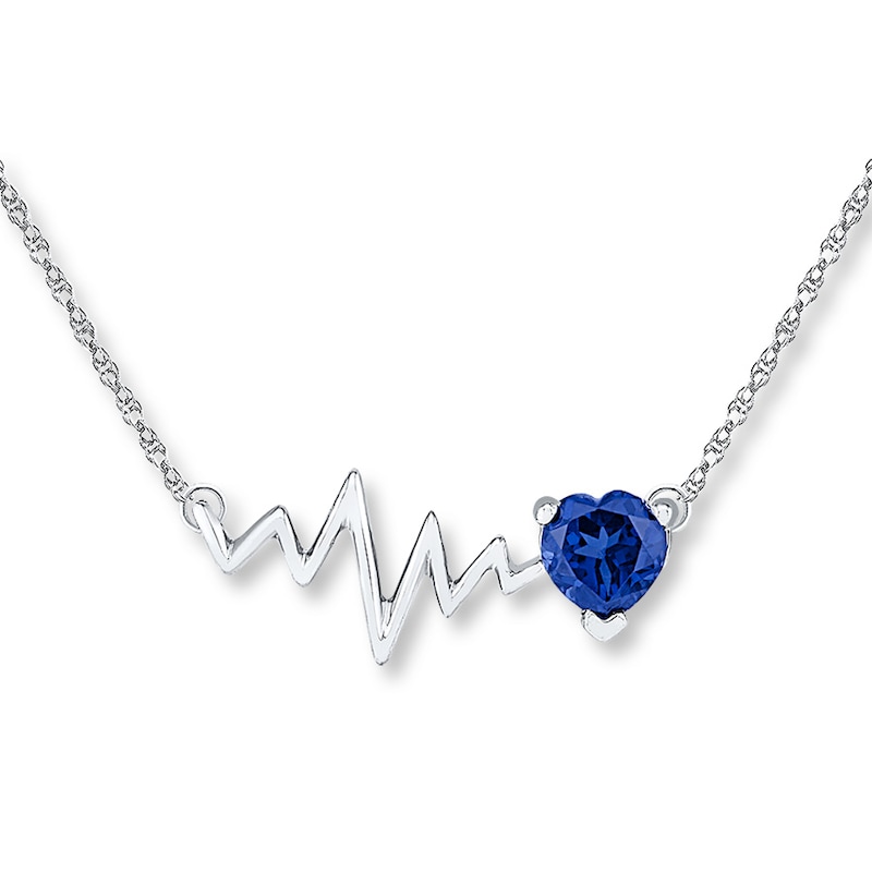 Main Image 1 of Heartbeat Necklace Lab-Created Sapphire Sterling Silver
