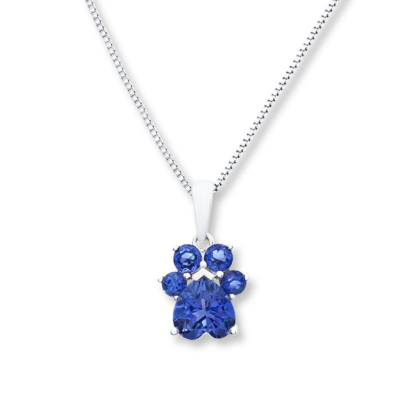 Main Image 1 of Paw Print Necklace Lab-Created Sapphires Sterling Silver