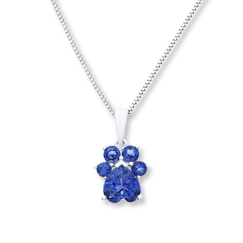 Paw Print Necklace Lab-Created Sapphires Sterling Silver