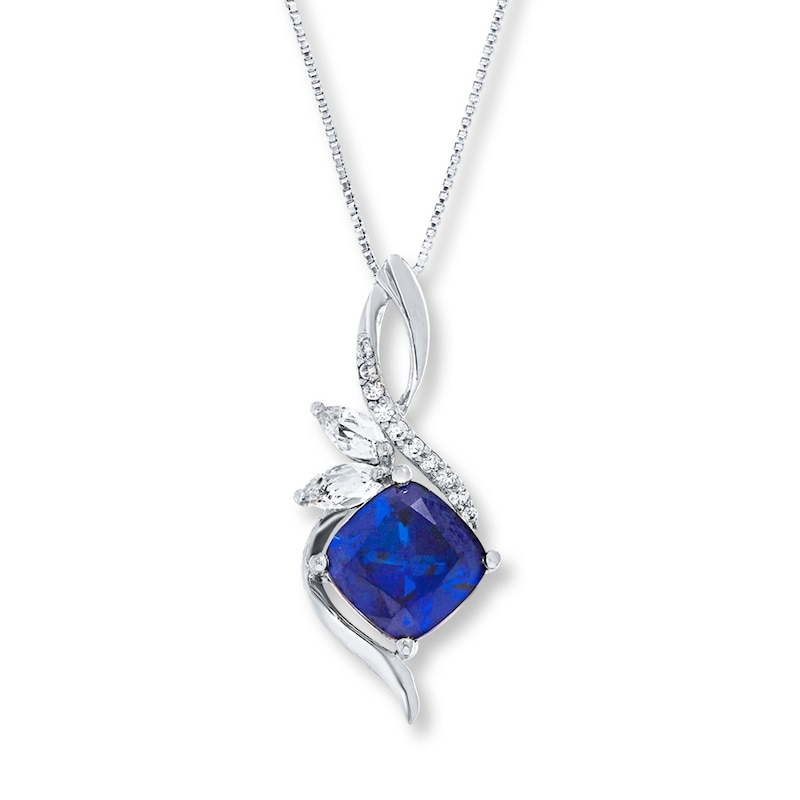 Main Image 1 of Lab-Created Sapphires Sterling Silver Necklace