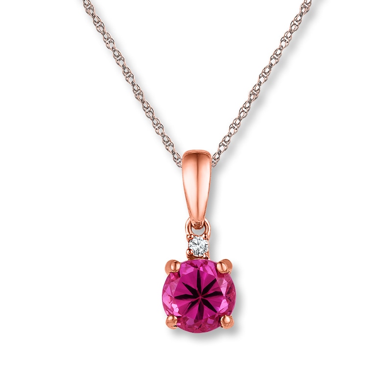 Main Image 1 of Lab-Created Sapphire Diamond Necklace 10K Rose Gold