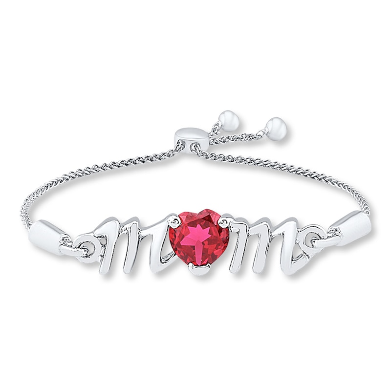 Mom Bolo Bracelet Lab-Created Ruby Sterling Silver