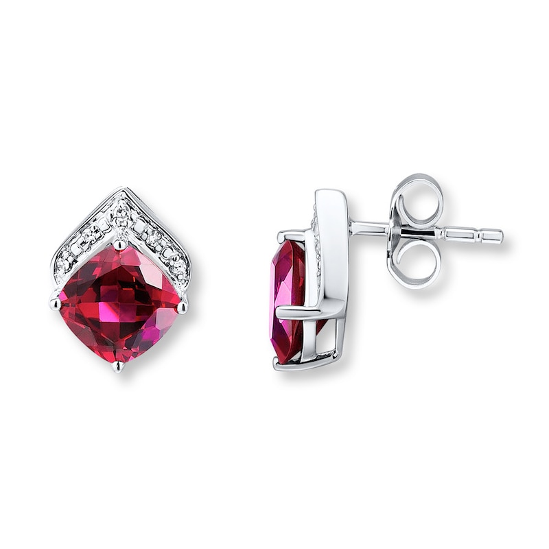 Lab-Created Ruby Earrings Diamond Accents Sterling Silver with 360