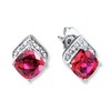 Thumbnail Image 1 of Lab-Created Ruby Earrings Diamond Accents Sterling Silver