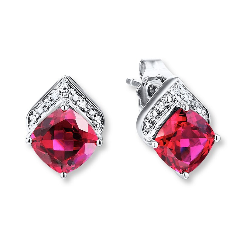 Lab-Created Ruby Earrings Diamond Accents Sterling Silver