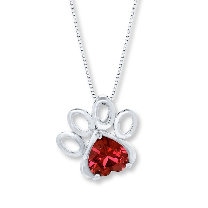 Paw Necklace Heart-Shaped Lab-Created Ruby Sterling Silver