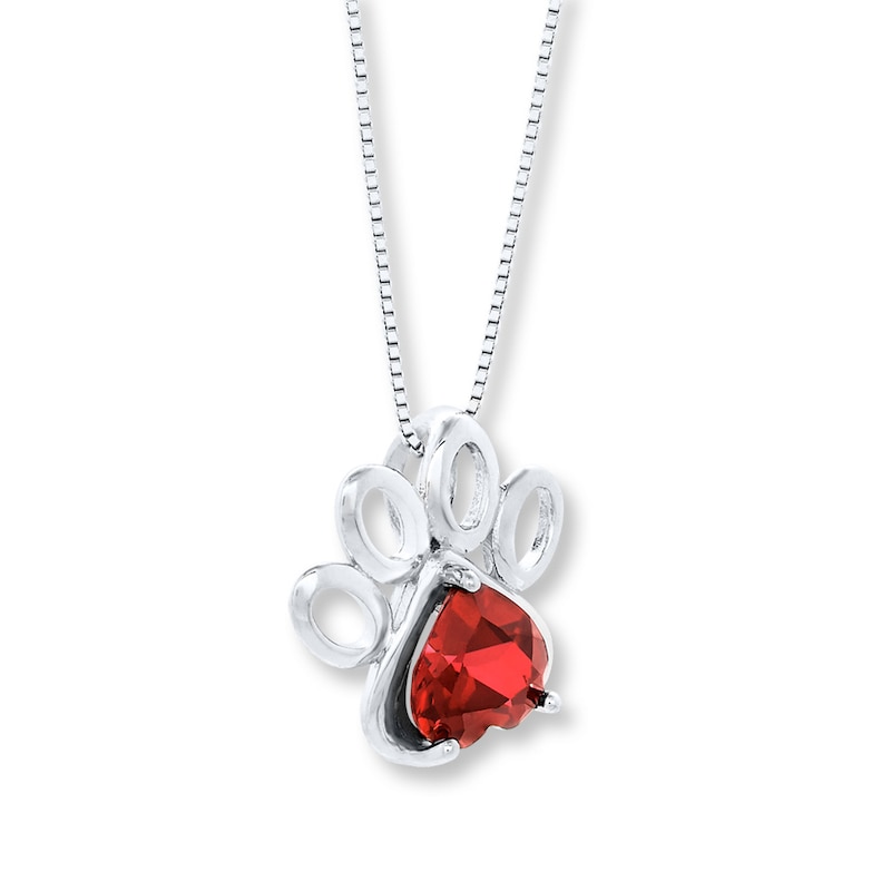 Paw Necklace Heart-Shaped Lab-Created Ruby Sterling Silver