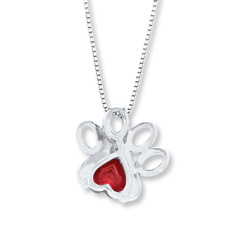 Paw Necklace Heart-Shaped Lab-Created Ruby Sterling Silver