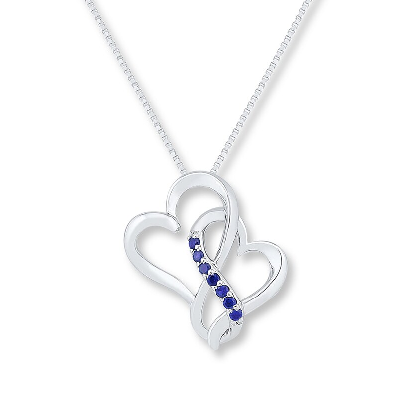 Main Image 1 of Heart Necklace Lab-Created Sapphires Sterling Silver