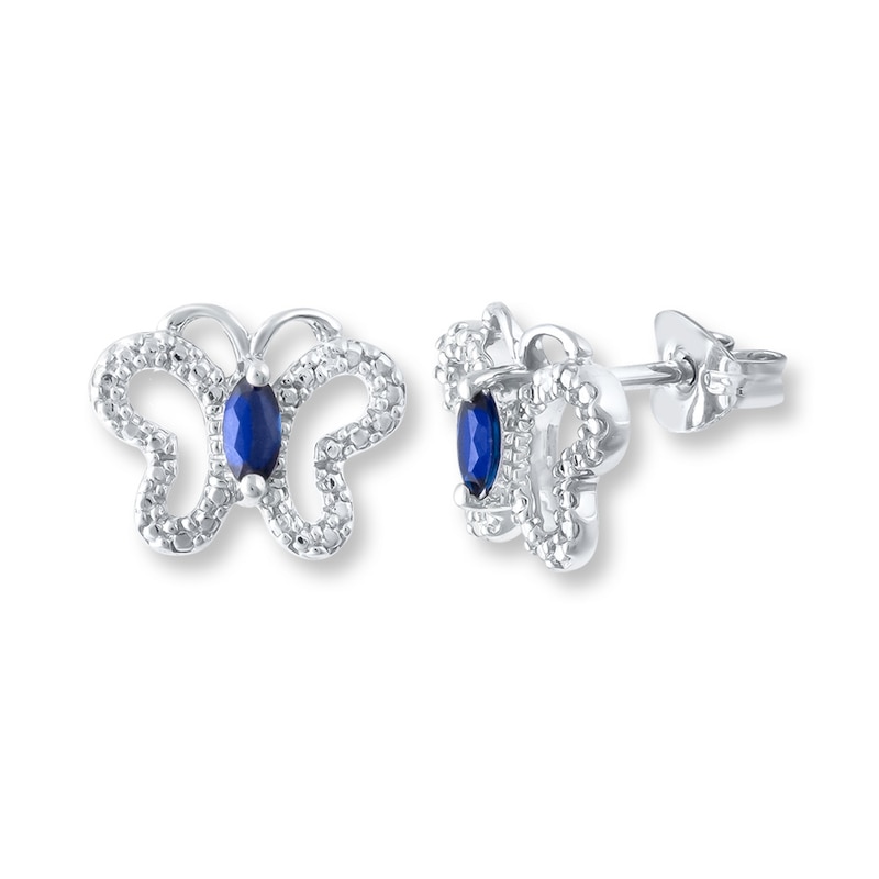Main Image 1 of Butterfly Earrings Lab-Created Sapphires Sterling Silver