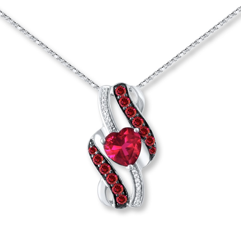 Main Image 1 of Lab-Created Ruby Necklace Diamond Accents Sterling Silver