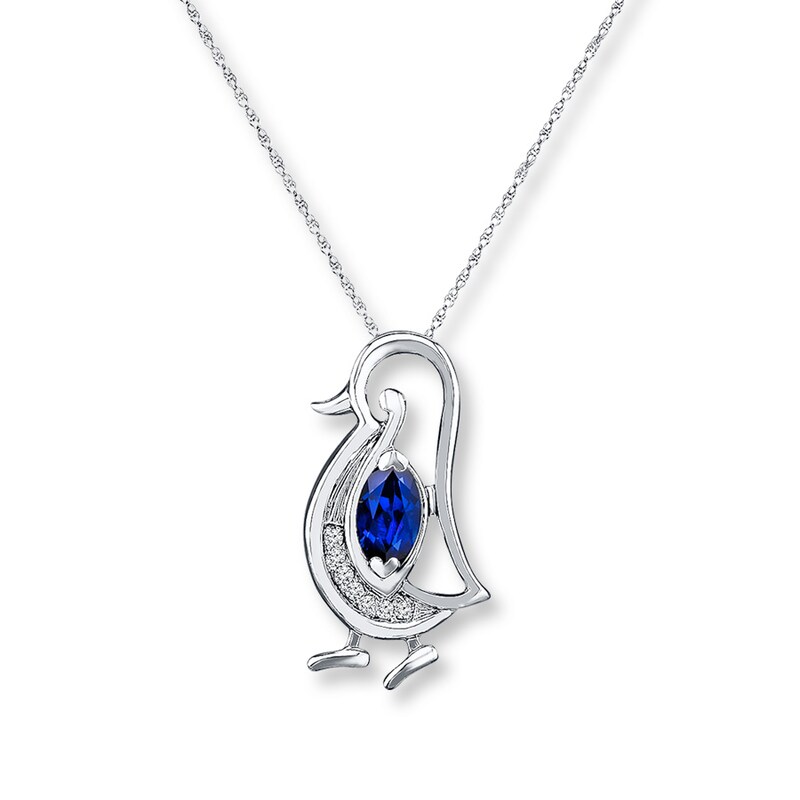 Main Image 1 of Penguin Necklace Lab-Created Sapphires Sterling Silver