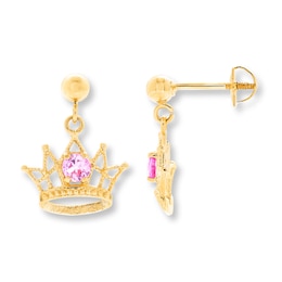 Children's Crown Earrings Lab-Created Sapphires 14K Yellow Gold