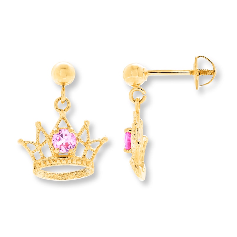 Children's Crown Earrings Lab-Created Sapphires 14K Yellow Gold