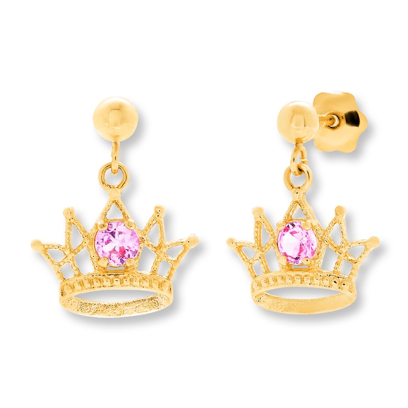 Children's Crown Earrings Lab-Created Sapphires 14K Yellow Gold