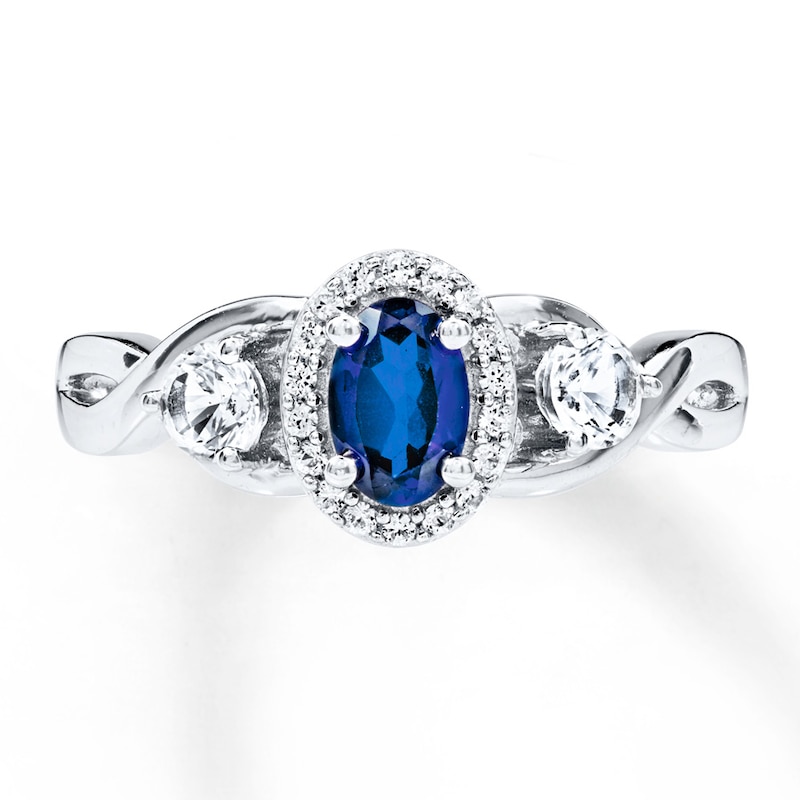 Blue & White Lab-Created Sapphire Ring in Sterling Silver