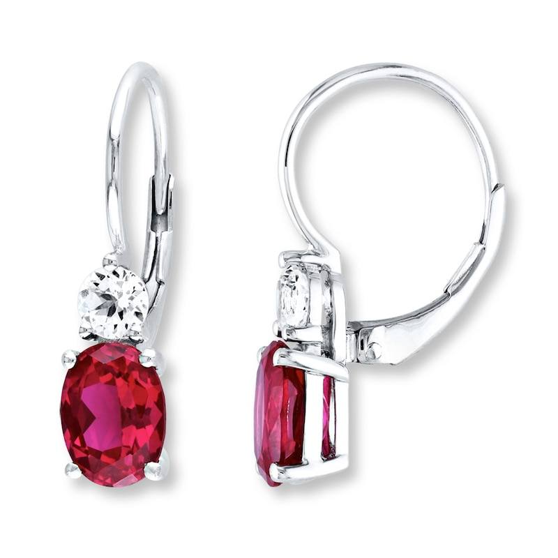 Lab-Created Ruby Earrings Lab-Created Sapphires Sterling Silver